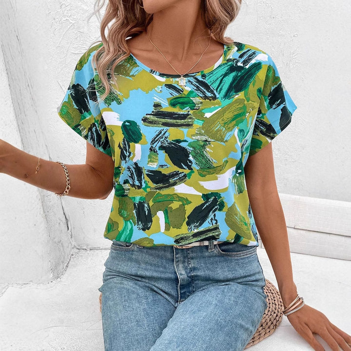 Damer løst T-shirt med kreativt farverigt penselstrøgsdesign Stilla