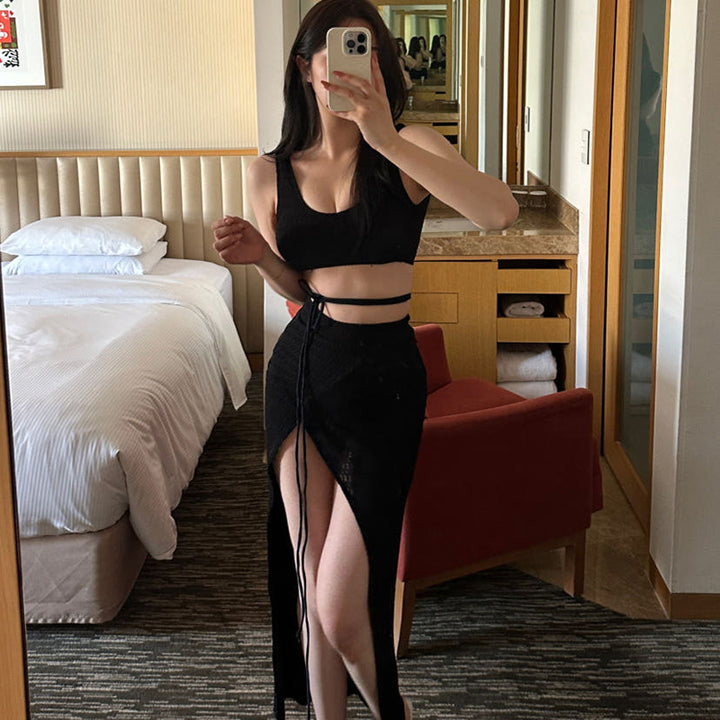 Dame to-delt cropped top og high-slit maxi nederdel sæt Stilla