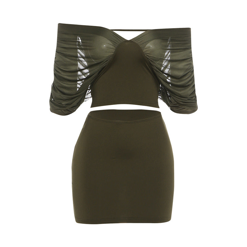 Dame sæt med off-shoulder top og figursyet nederdel Skovae