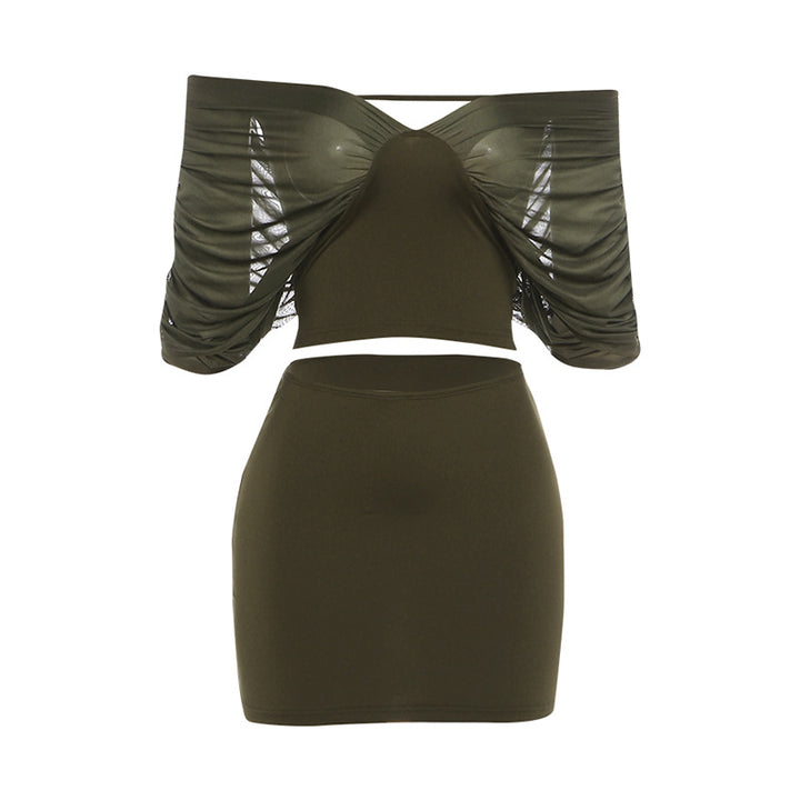 Dame sæt med off-shoulder top og figursyet nederdel Skovae