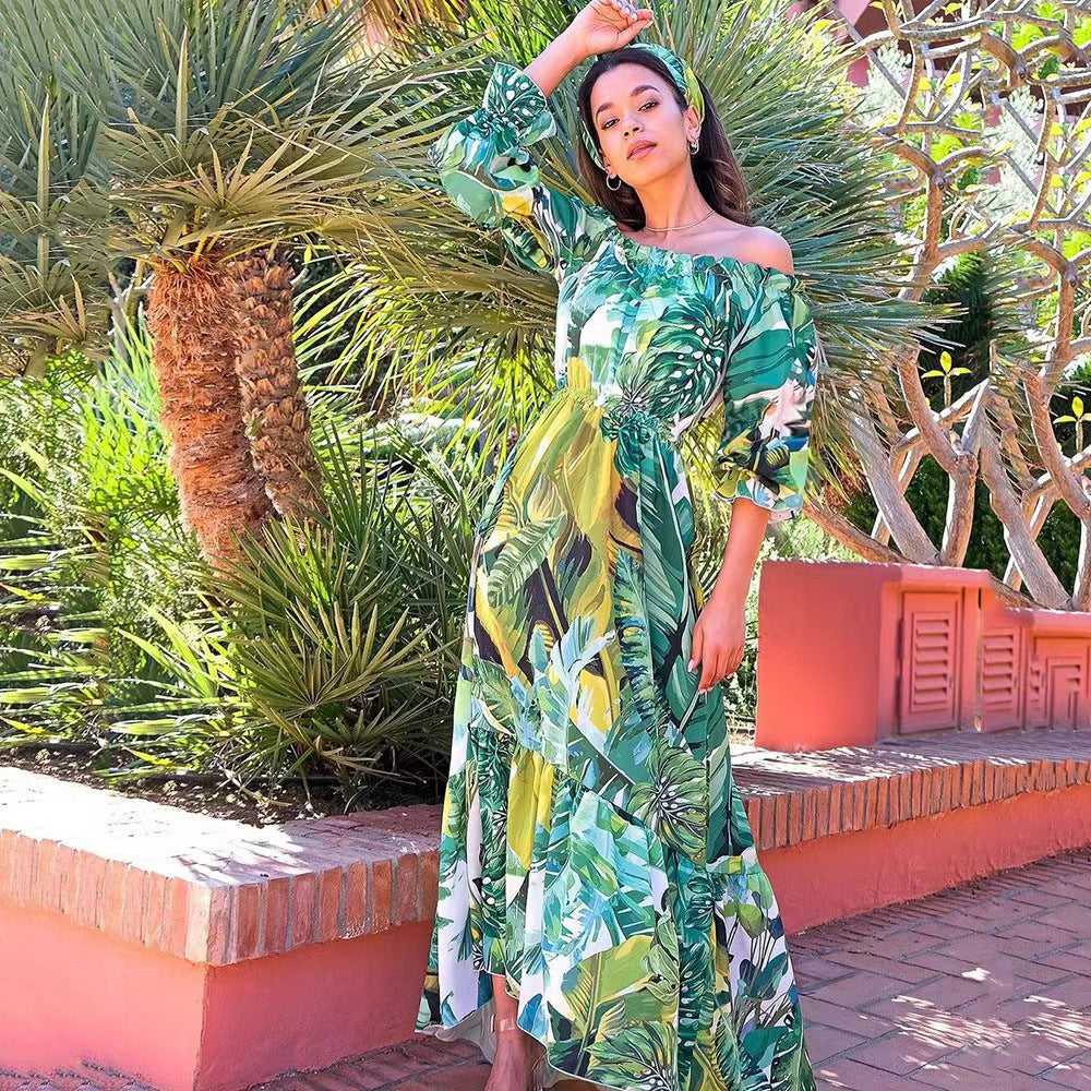 Dame Maxi Kjole med off-shoulder skæring og blomstret design Stilla