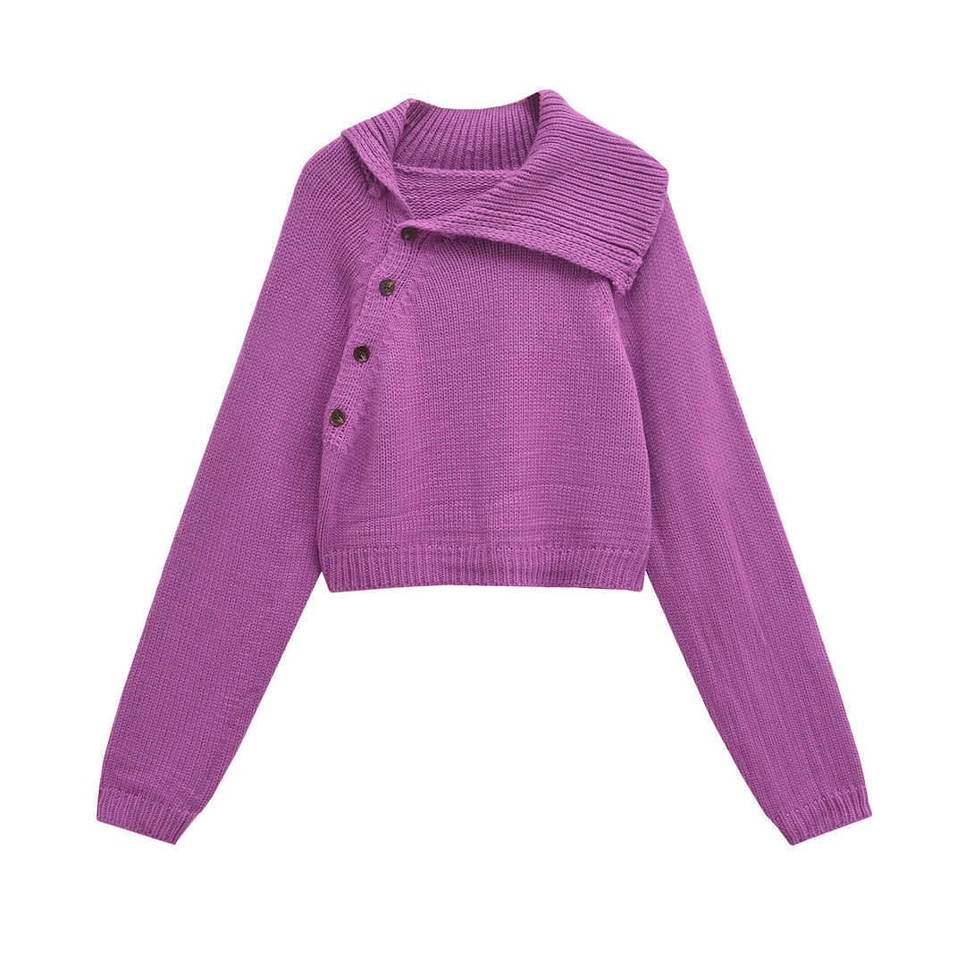 Femme Cropped Button-Up Sweater med asymmetrisk krave Stilla