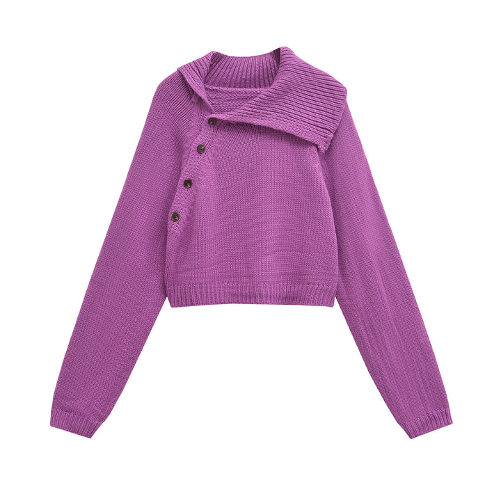 Femme Cropped Button-Up Sweater med asymmetrisk krave Stilla