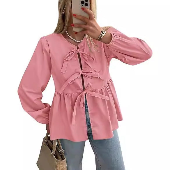 Dame Puffærmet Bluse med Leopardmønster og elegant nøgleåbning Stilla