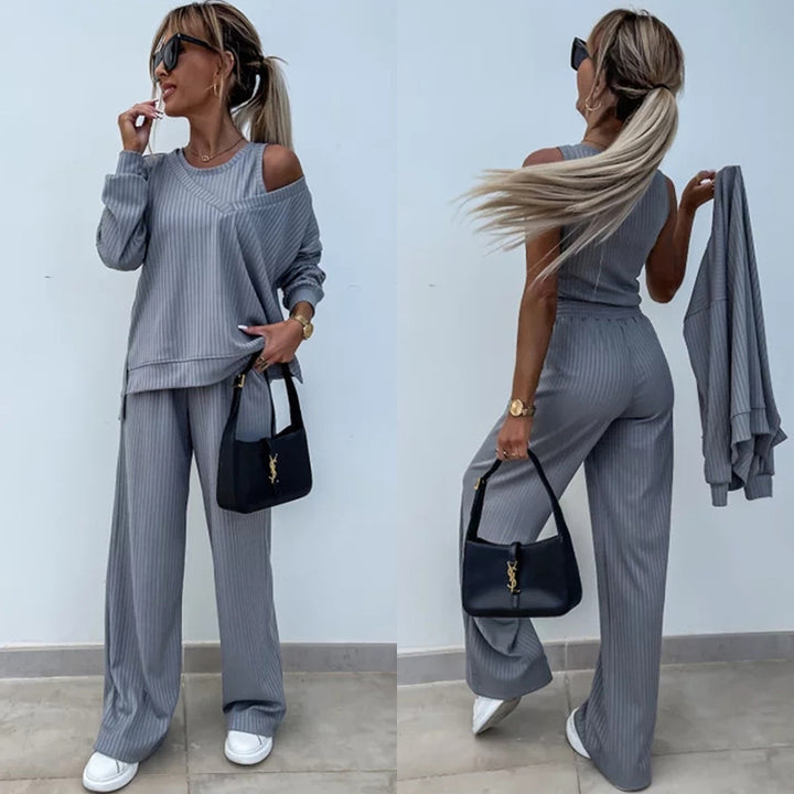 Kvinders afslappede lounge sæt med off-the-shoulder top og brede bukser