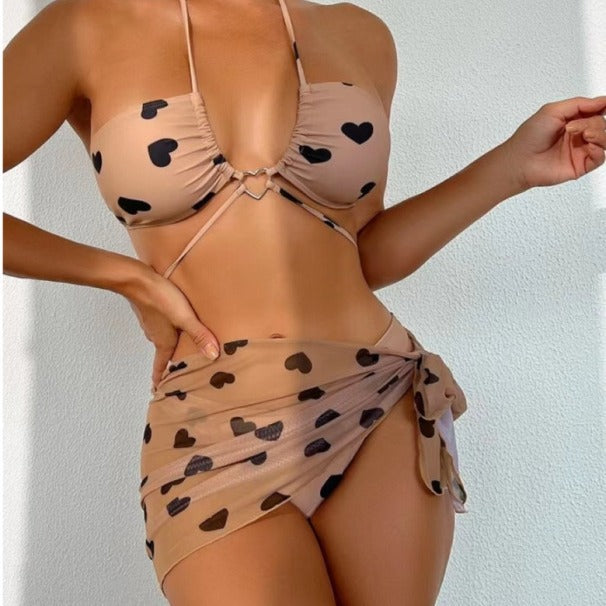 Dame Bikini-sæt med hjerteprint og raffinerede detaljer Stilla