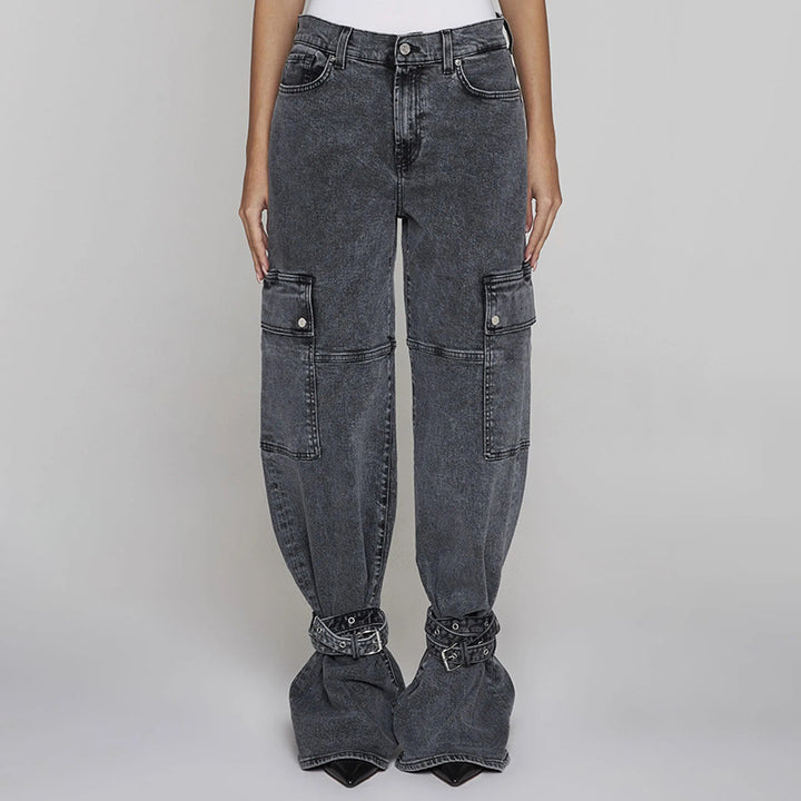 Dame cargo-jeans med praktiske sidelommer og afslappet snit Stilla