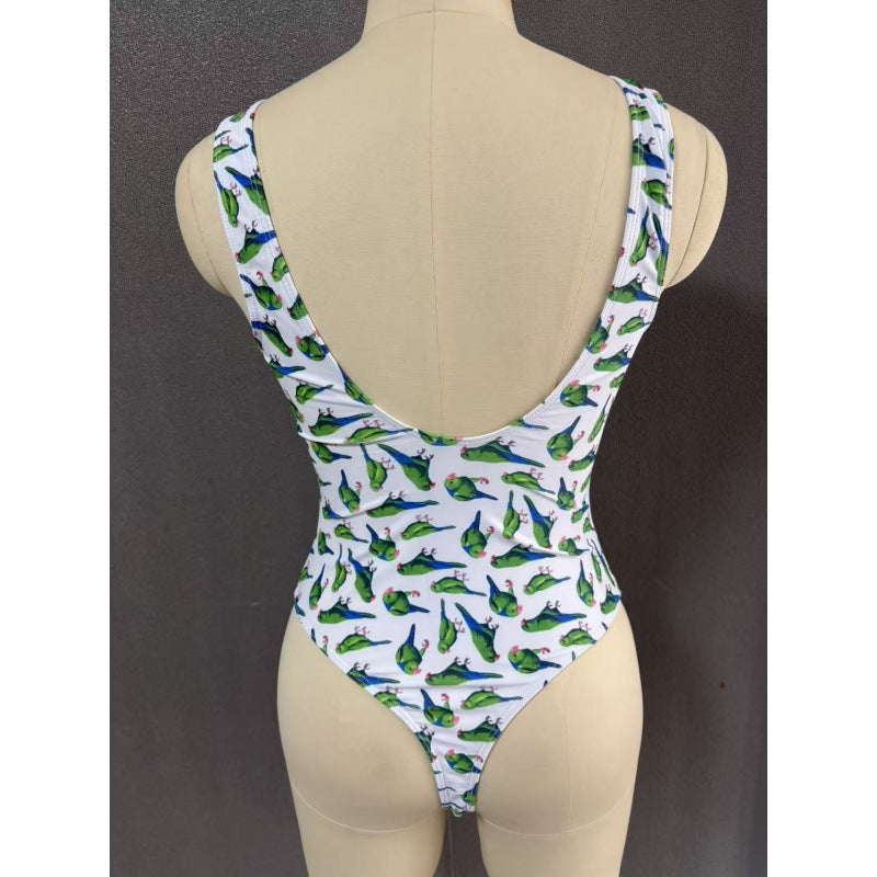 Dame én-delt badesuit med blomsterdesign og skridsikker skæring Skovae