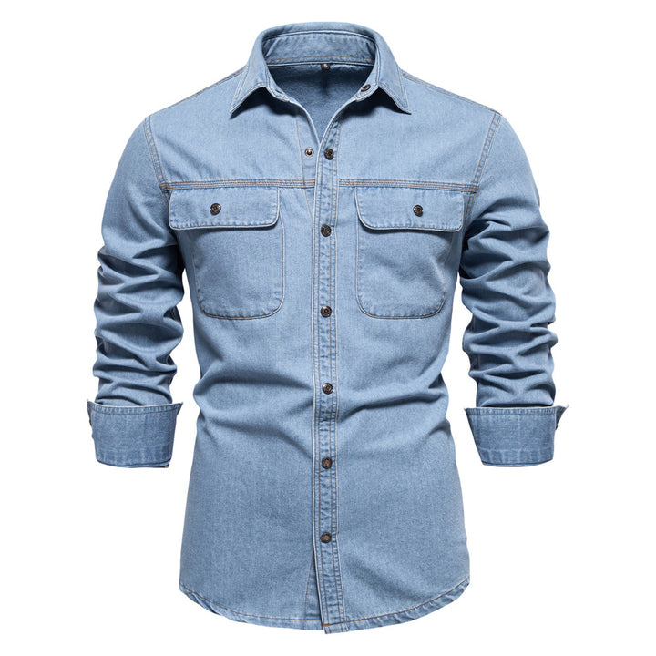 Herren denim skjorte med struktureret stof og praktiske brystlommer Stilla