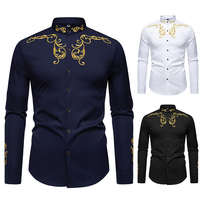 Herre Elegant Broderet Skjorte Stilla