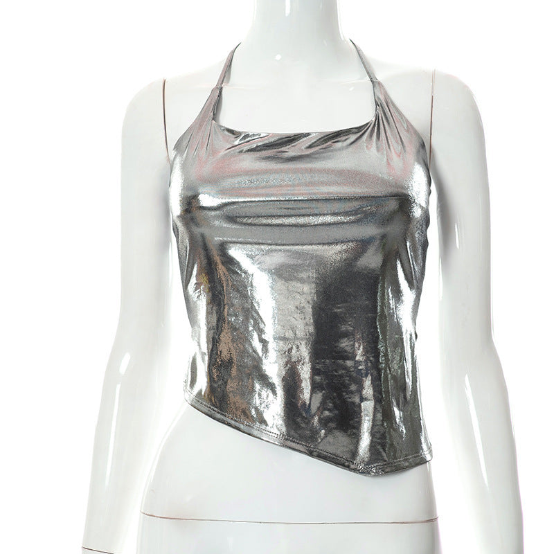 Damer Elegante Halsband-Oberteil med blank finish Stilla