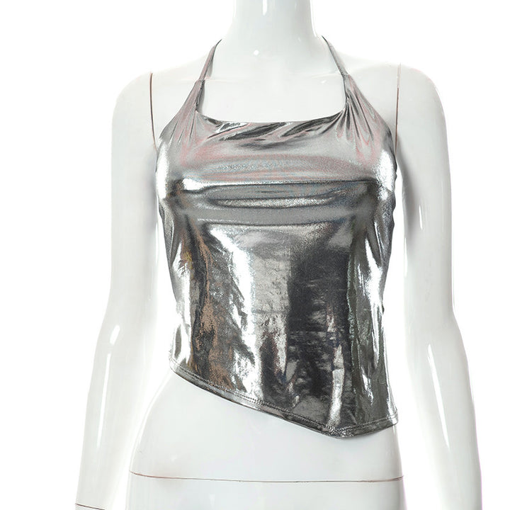 Damer Elegante Halsband-Oberteil med blank finish Stilla