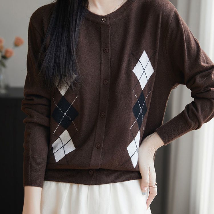 Kvinders cardigan med diamantmønster Stilla