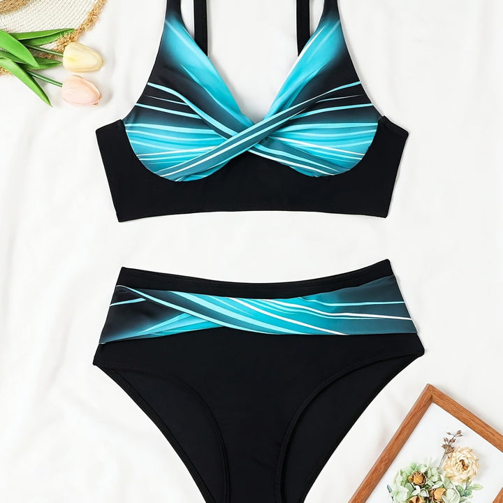 Damer Kvalitets Bikini-sæt med elegant indpaknings top og høj talje Stilla