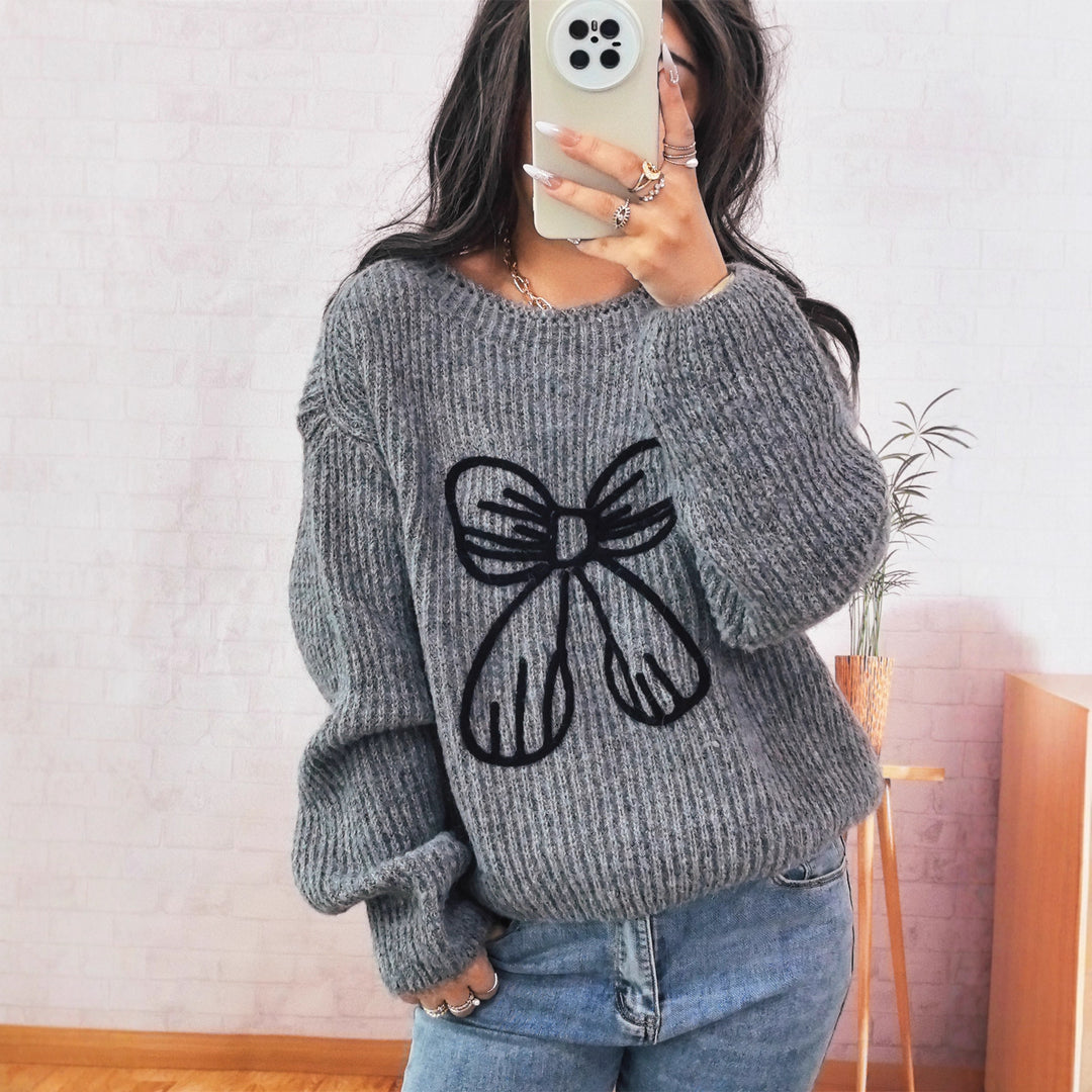 Kvinders afslappede sweater med stilfuldt sløjfedesign Stilla