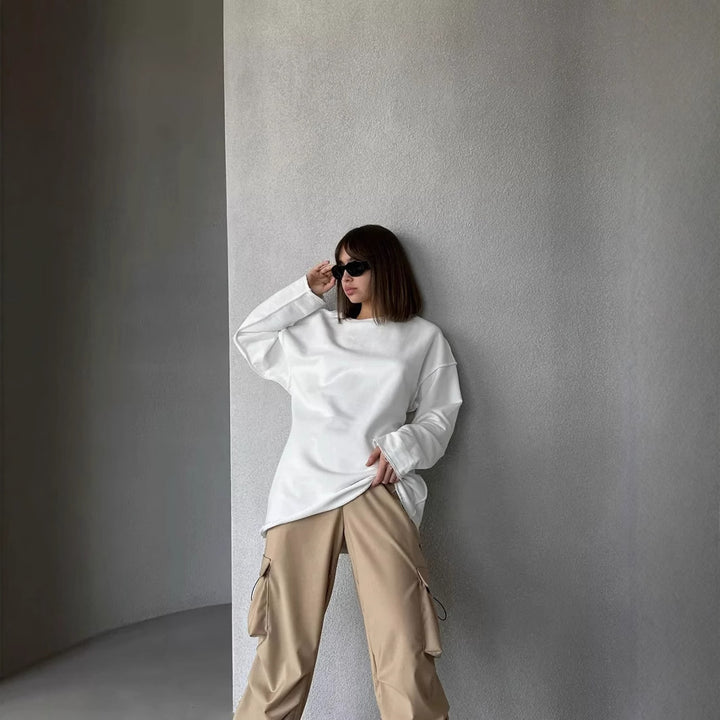 Kvinders afslappede oversized pullover med trendy detaljer og frynset kant Skovae