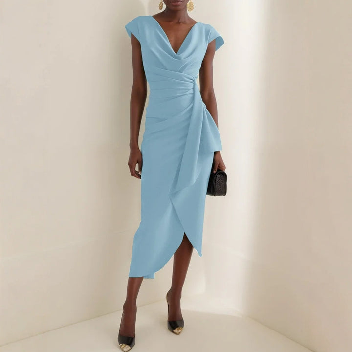 Dame Elegant Draperet Midi-Kjole Stilla