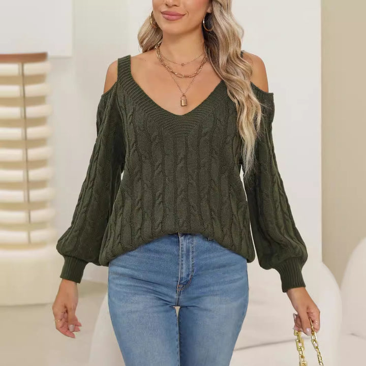 Femme Åben- skulder Kabelstrikpullover Stilla