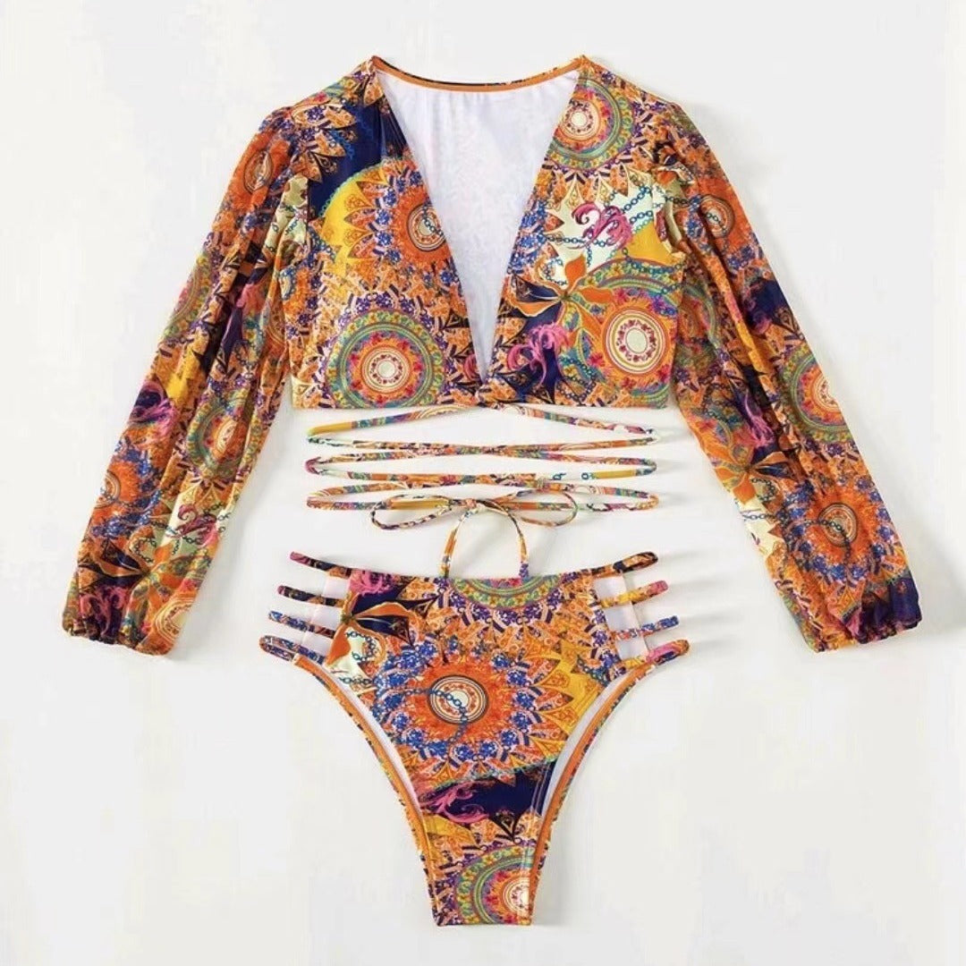 Dame bikini sæt med moderigtige cut-outs og lange ærmer Stilla