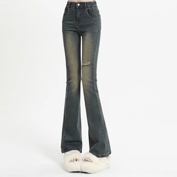 Dame Flared Jeans med moderigtig Destroyed-effekt Stilla