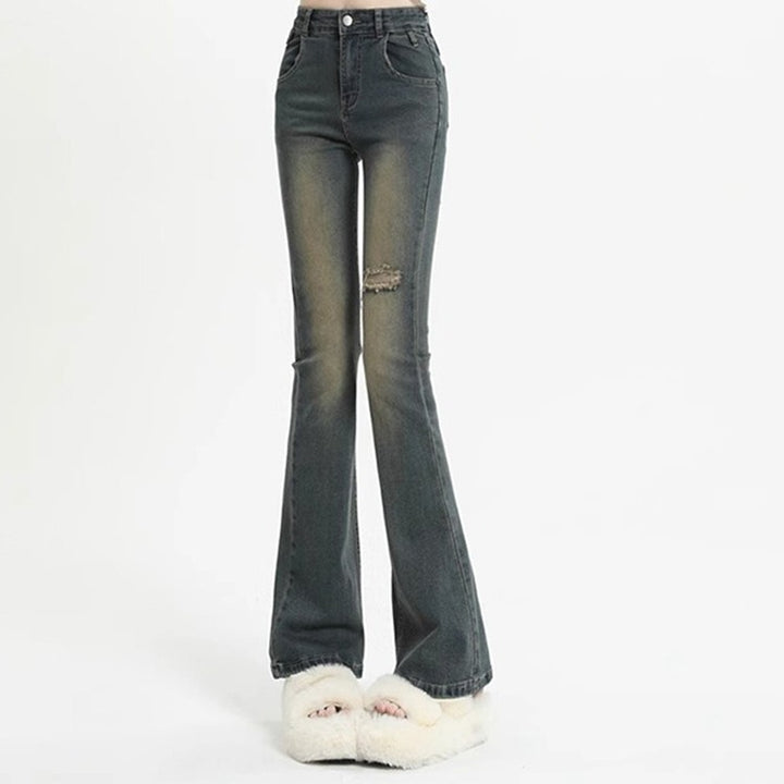 Dame Flared Jeans med moderigtig Destroyed-effekt Stilla