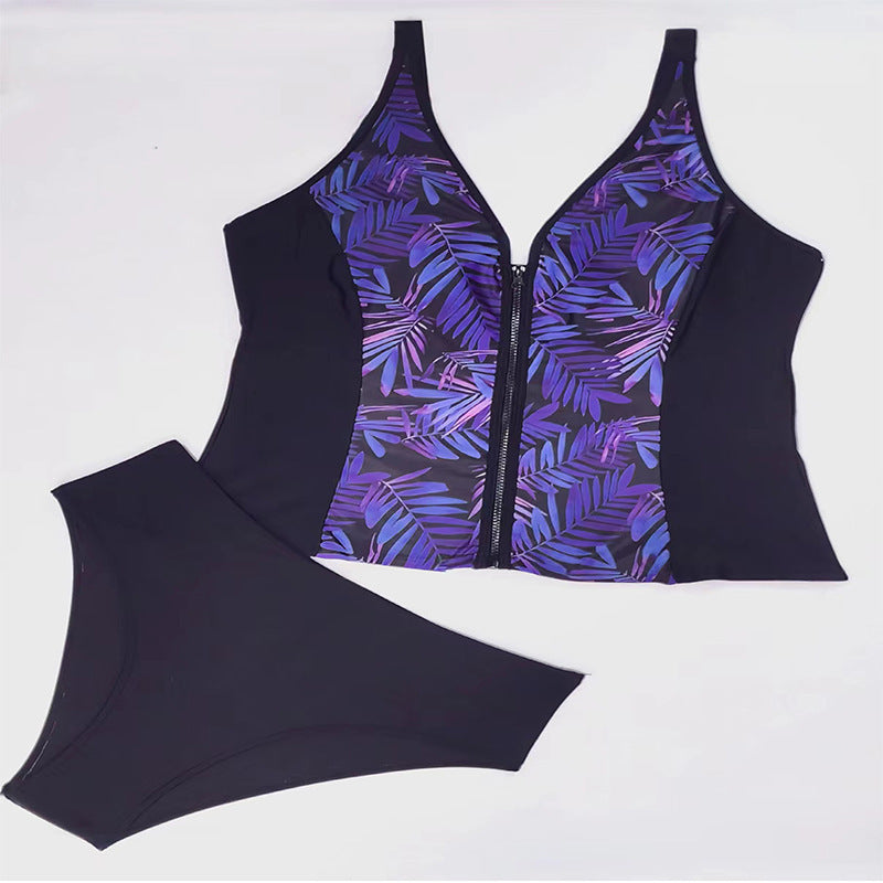 Dame Sporty Tankini med blomster lynlås Skovae