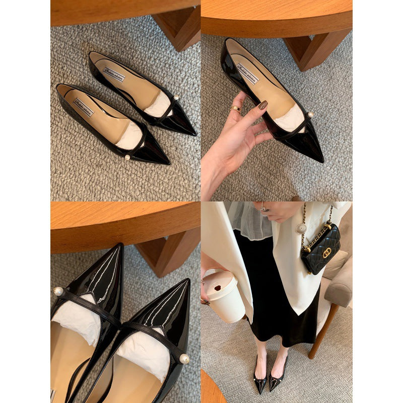 Dame elegante spidse ballerinaer med dekorativ perleaccent Stilla
