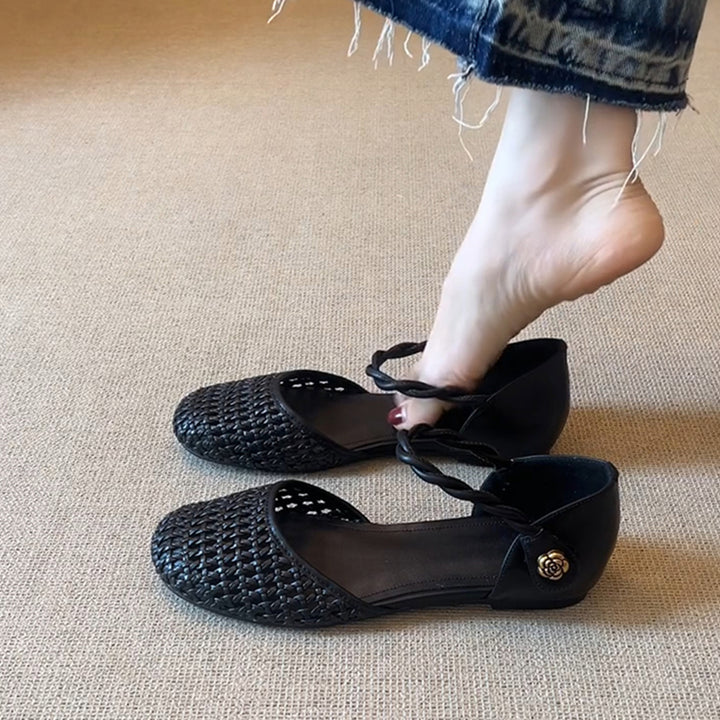 Dame Woven Ballerina Flats med justerbar ankelrem Stilla