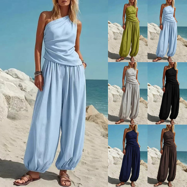 Damer Elegante Én-delt Outfit med Flydende Snit og One-Shoulder Design Skovae