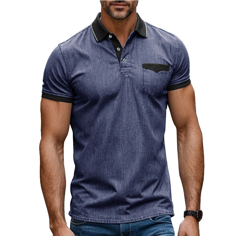 Herrer Poloshirt med moderigtig denim-look og praktisk brystlomme Stilla