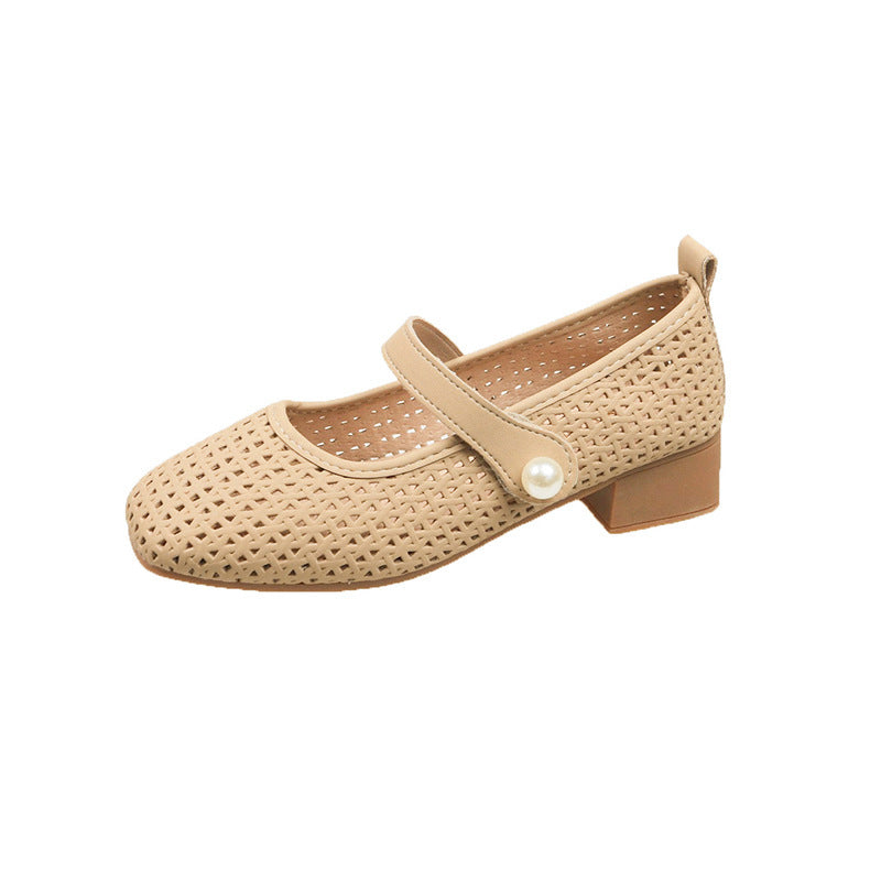 Femme Mary Jane blokhæl flats med dekorativ perle accent Stilla