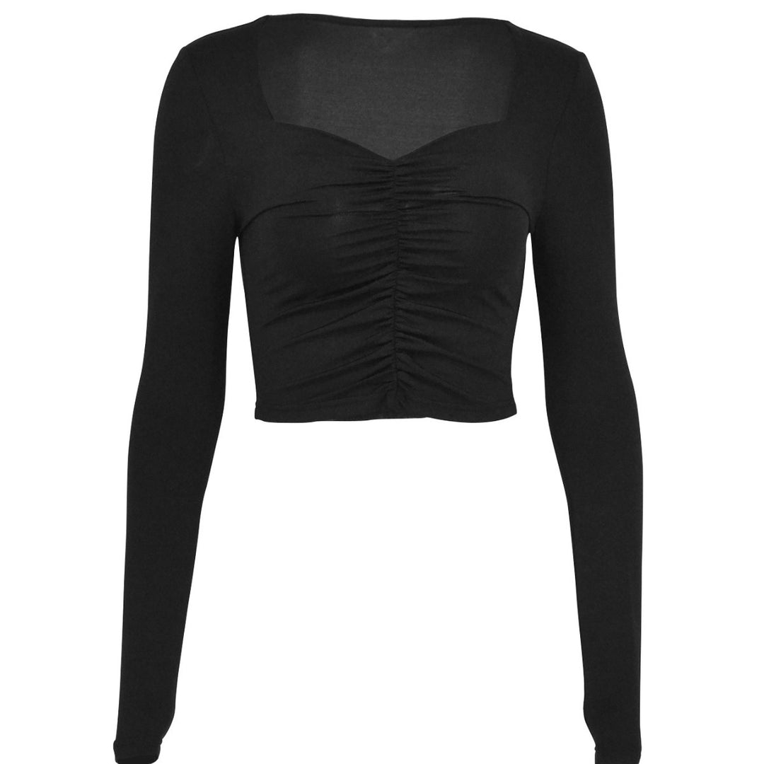 Dame Crop-Top med raffinerede rynkeeffekter Skovae