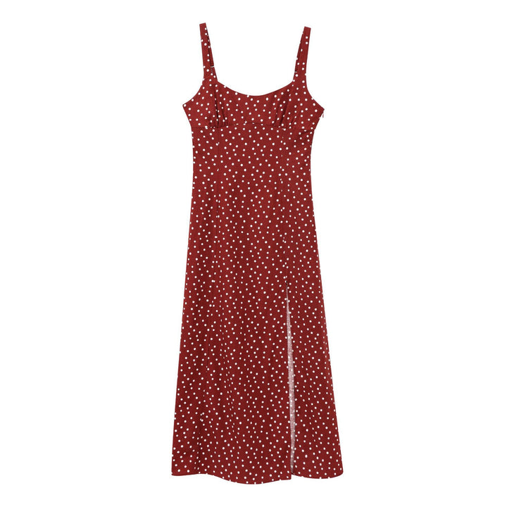 Femme Polka Dot Maxi Slip Kjole med Side Slids Stilla