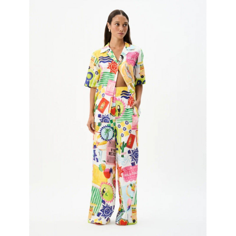 Femme Vibrant Grafik Co-Ord Sæt Stilla