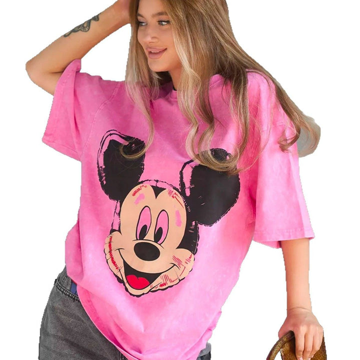 Dame oversized T-shirt med nostalgisk Mickey Mouse tryk og afslappet snit Stilla