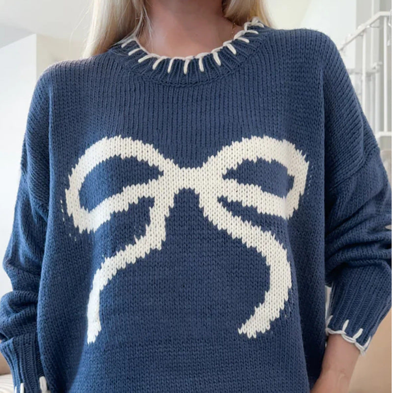 Dame sweater med legende sløjfe motiv og afslappet snit Stilla