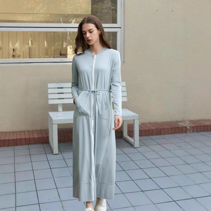Dame Langærmet Kimono med Lynlås og Praktiske Lommer Stilla