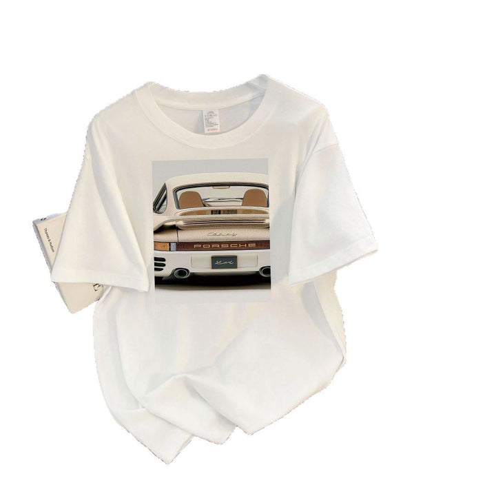 Dame T-shirt med stilfuldt Porsche-ryg-design Stilla