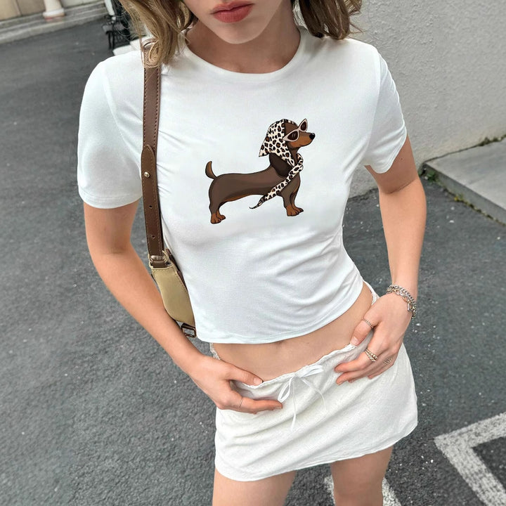 Dame T-shirt med originalt dyremotiv og figursyet snit Skovae
