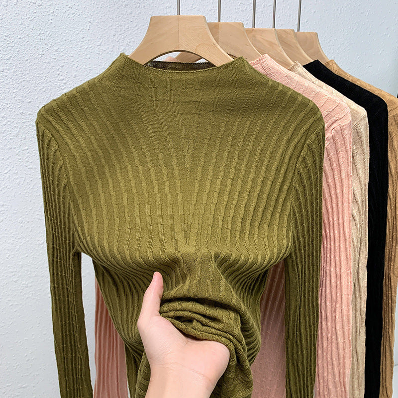 Dame Rullekrave sweater med fin ribstruktur og figurformende snit Stilla