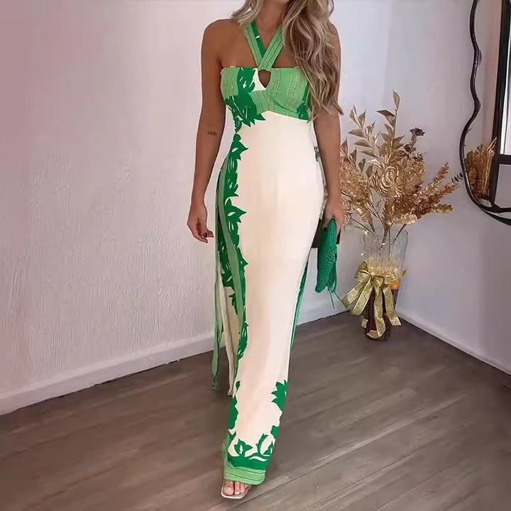 Damer Elegant Maxikjole med blomsterdesign og dyb udskæring Stilla