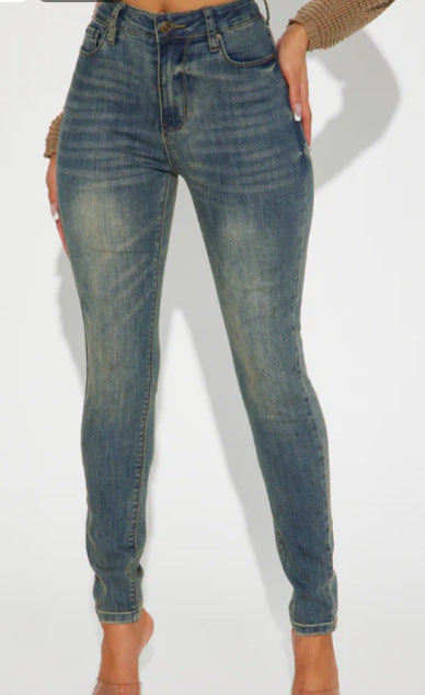Dame Slim Fit Jeans i vintage-look med høj talje og elastisk materiale Stilla
