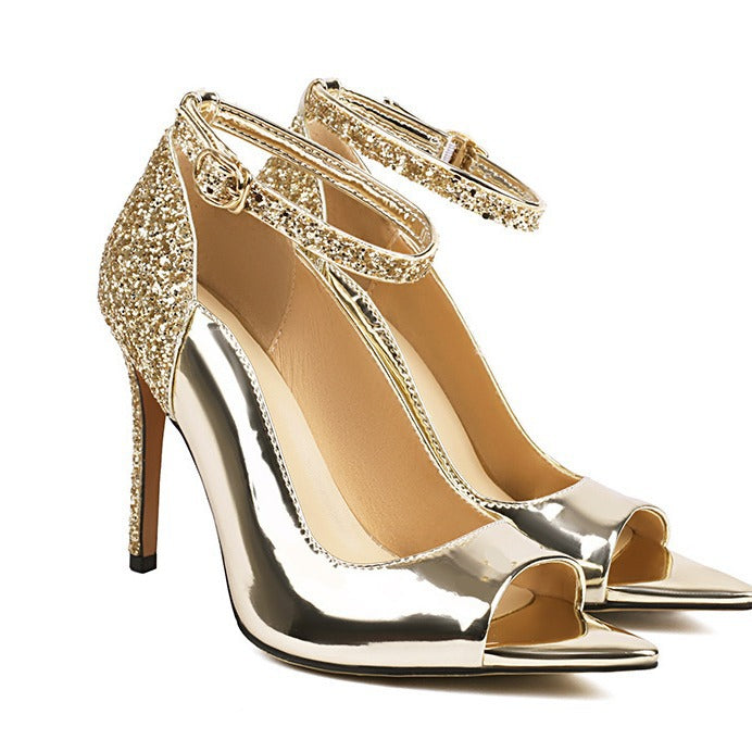 Femme Open-Toe Stiletto-Hæle med glitrende ankelremdetalje Stilla