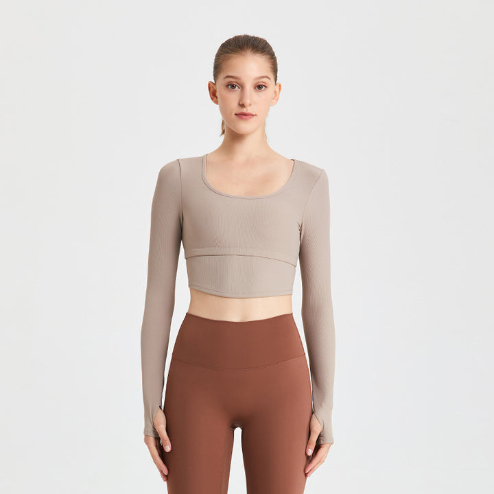 Dame Sporty Langærmet Crop Top med figursyet design Stilla