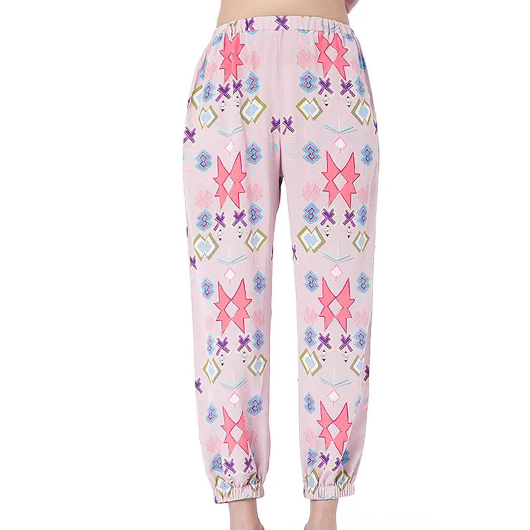 Dame Loungewear Sæt med farverige geometriske mønstre og elastisk bånd Stilla