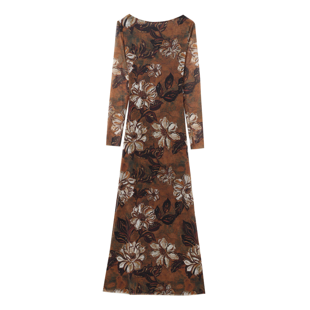 Femme Langærmet Blomster Mønster Maxi Kjole Stilla
