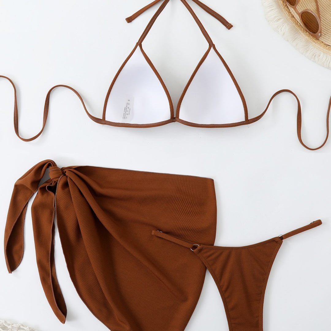 Dame Triangle-Bikini-Sæt med spændende indpakningsnederdel og justerbare stropper Stilla