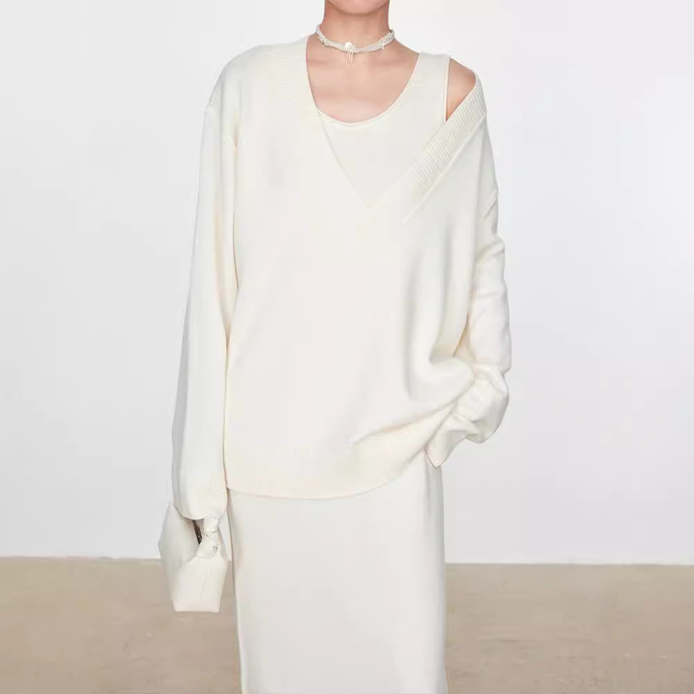 Dametøj chunky strikket sweater med V-hals og oversized fit Stilla