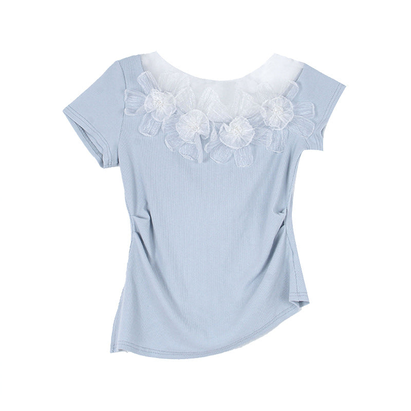 Dame Off-Shoulder-Bluse med blomster-spidsapplikationer og tætsiddende snit Stilla