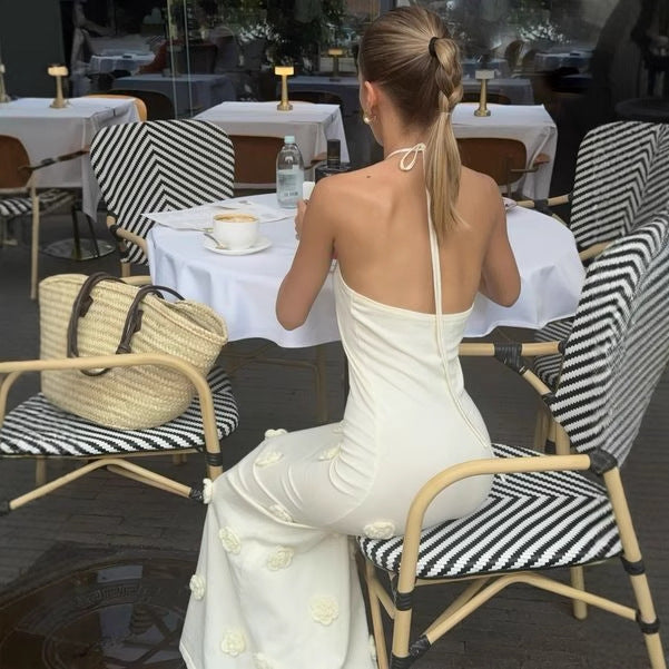 Dame Elegant Maxikjole med fine blomsterapplikationer Skovae